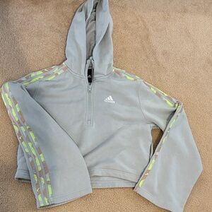 Adidas Women's Gray Hoodie with Neon Highlights cropped size xs